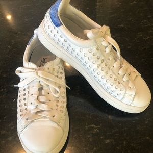 Randall Loeffler Perforated Sneakers, White & Blue, Sz. 7.